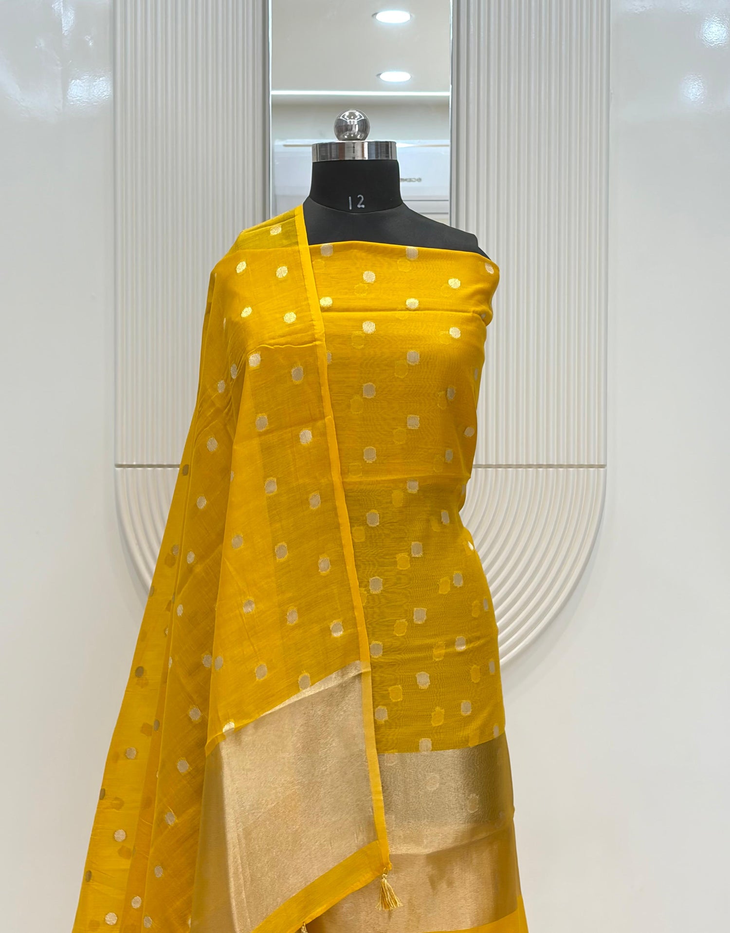 Yellow Mul Chanderi Silk Zari Buti Suit Fabric