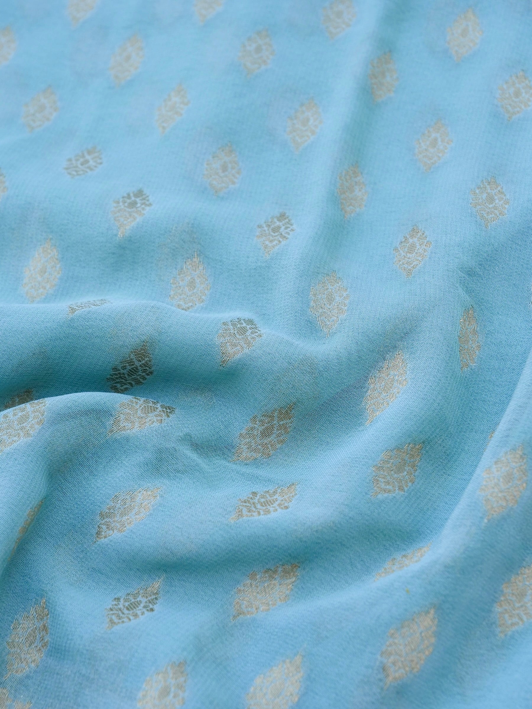 Sky Blue Georgette Silk Buti Banarasi Saree