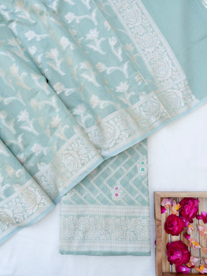 Green Banarasi Cotton Unstitched Suit Set