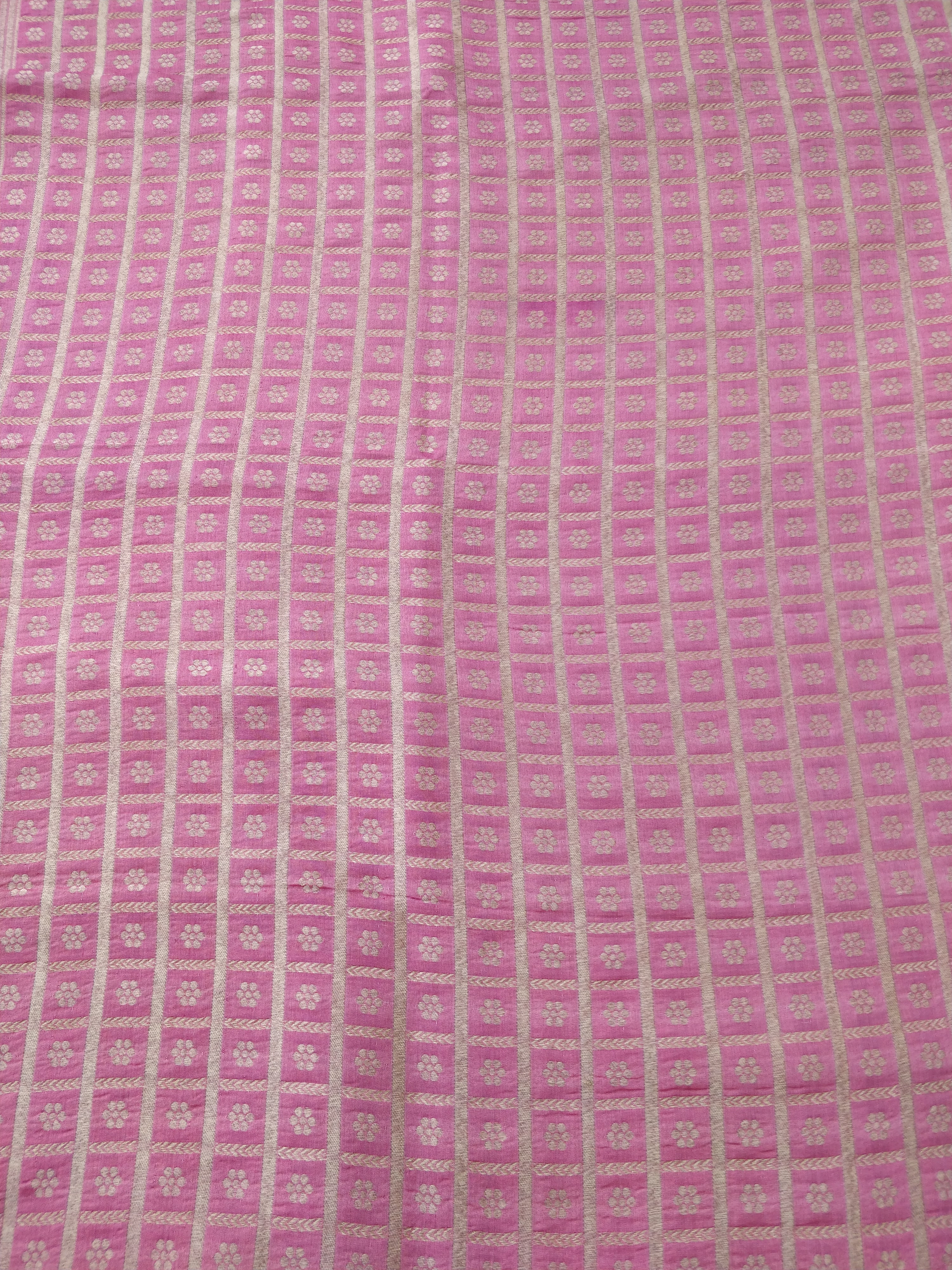 1.5 m Pink Handwoven Pure Kataan Silk Buti-Jaal Fabric