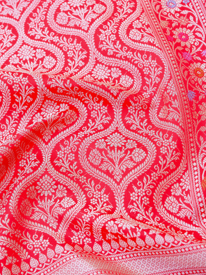 Red Kataan Silk Meena Jangla Banarasi Saree