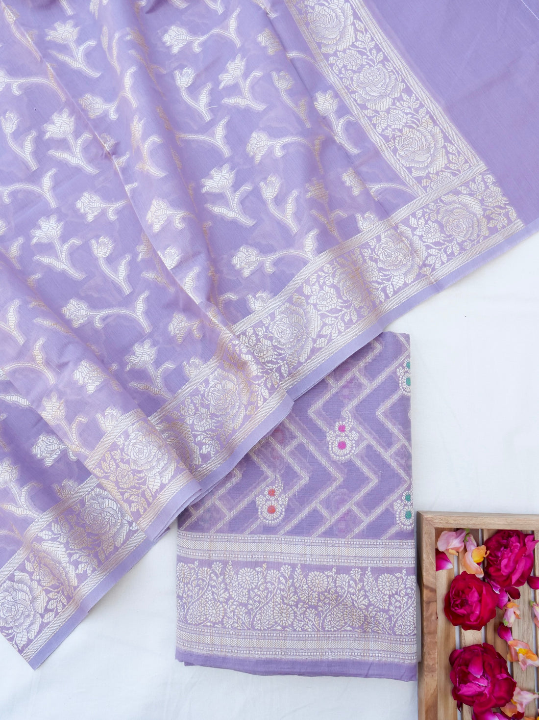 Purple Banarasi Cotton Unstitched Suit Set