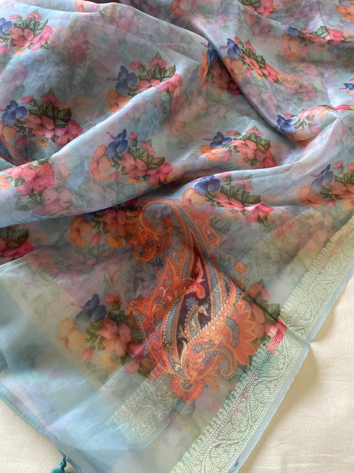 Sky Blue Cotton Silk Suit Set