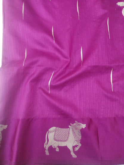 Purple Semi Kataan Pichwai Banarasi Saree With Satin Border