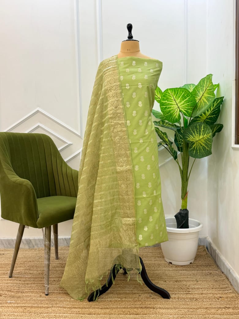 Green Cotton Silk Buti Banarasi Suit Set