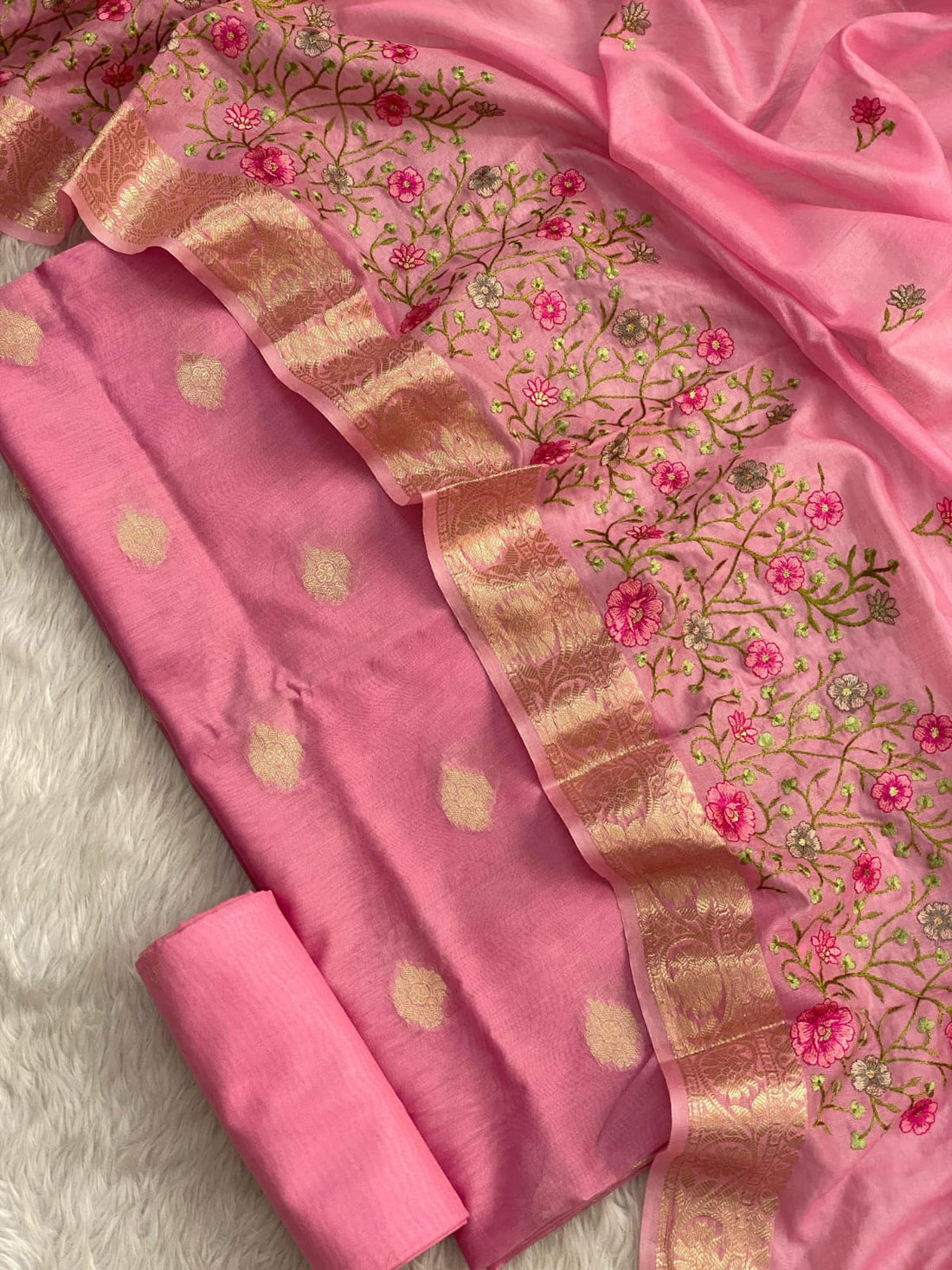 Pink Mul Cotton Embroidered with Meenakari Suit Set