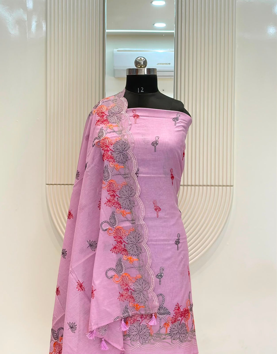Pink Mul Cotton Embroidery Suit Set