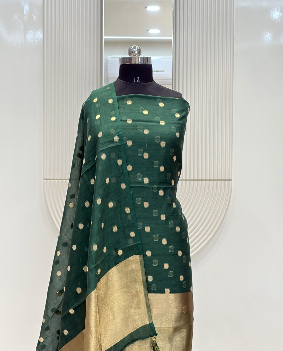 Green Mul Chanderi Silk Zari Buti Suit Fabric