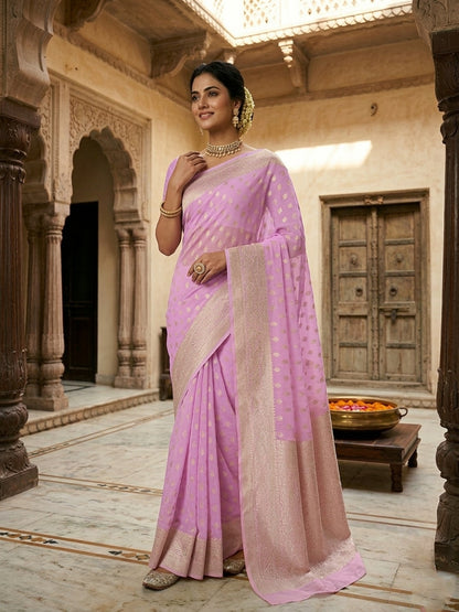 Pink Georgette Silk Buti Banarasi Saree