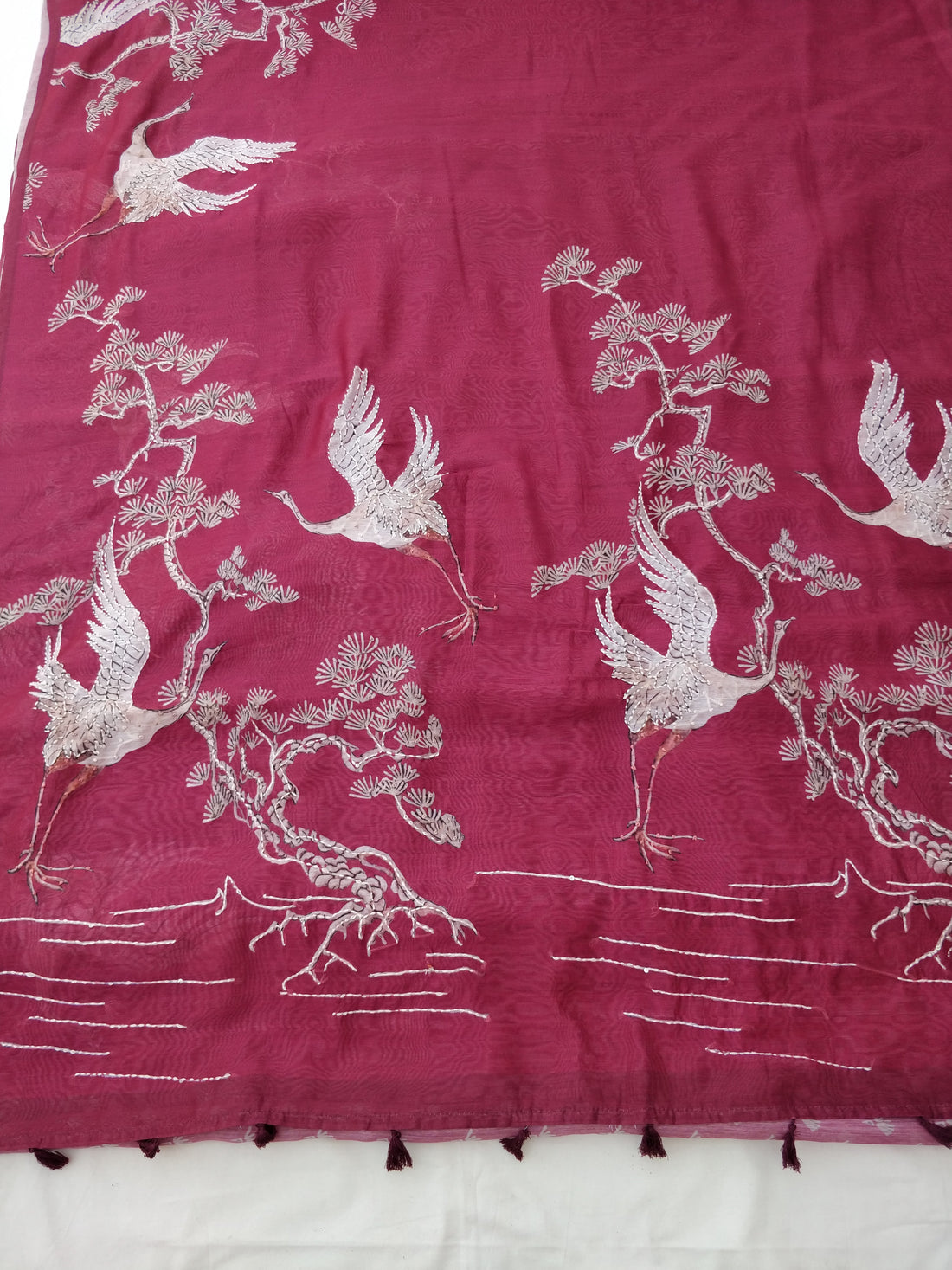 Red Mul Chanderi Silk Hand Embroidery Saree