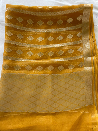 Yellow Handwoven Pure Tissue Silk Dupatta