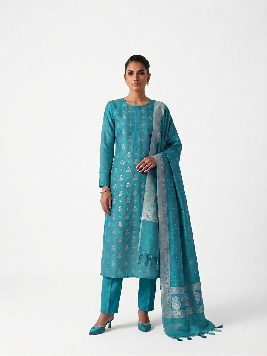 Rama Green Banarasi Chiniya Silk Suit Set