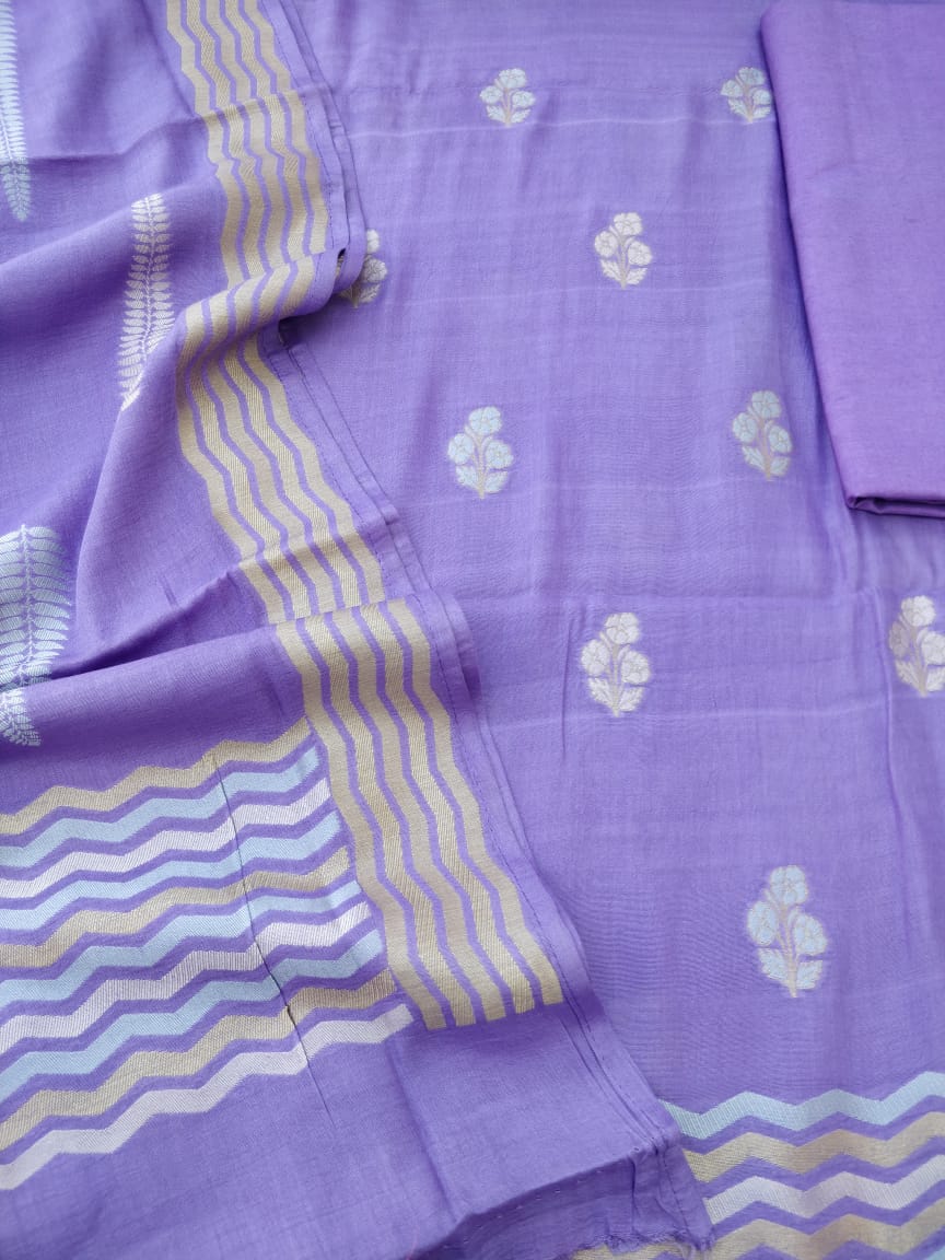 Lilac Cotton Silk Banarasi Unstitched Suit Fabric