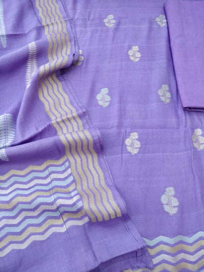 Lilac Cotton Silk Banarasi Unstitched Suit Fabric