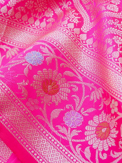 Pink Kataan Silk Meena Jangla Banarasi Saree