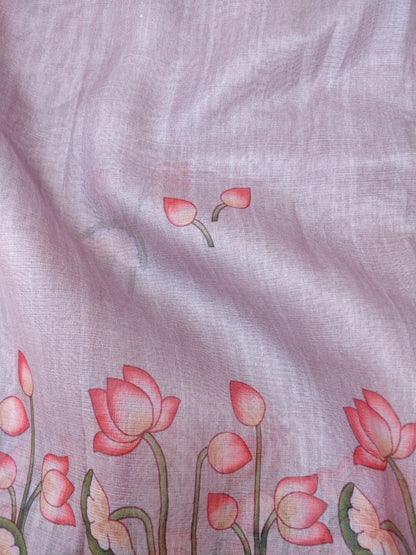 Pink Organza Silk Digital Print Pichwai Saree