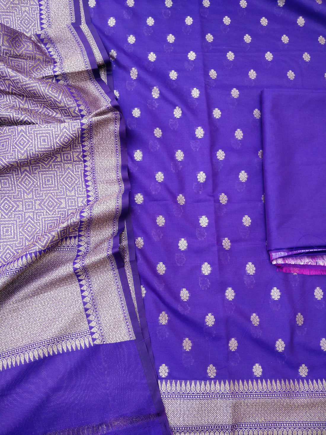 Purple Cotton Silk Unstitched Banarasi Suit Set