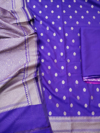 Purple Cotton Silk Unstitched Banarasi Suit Set