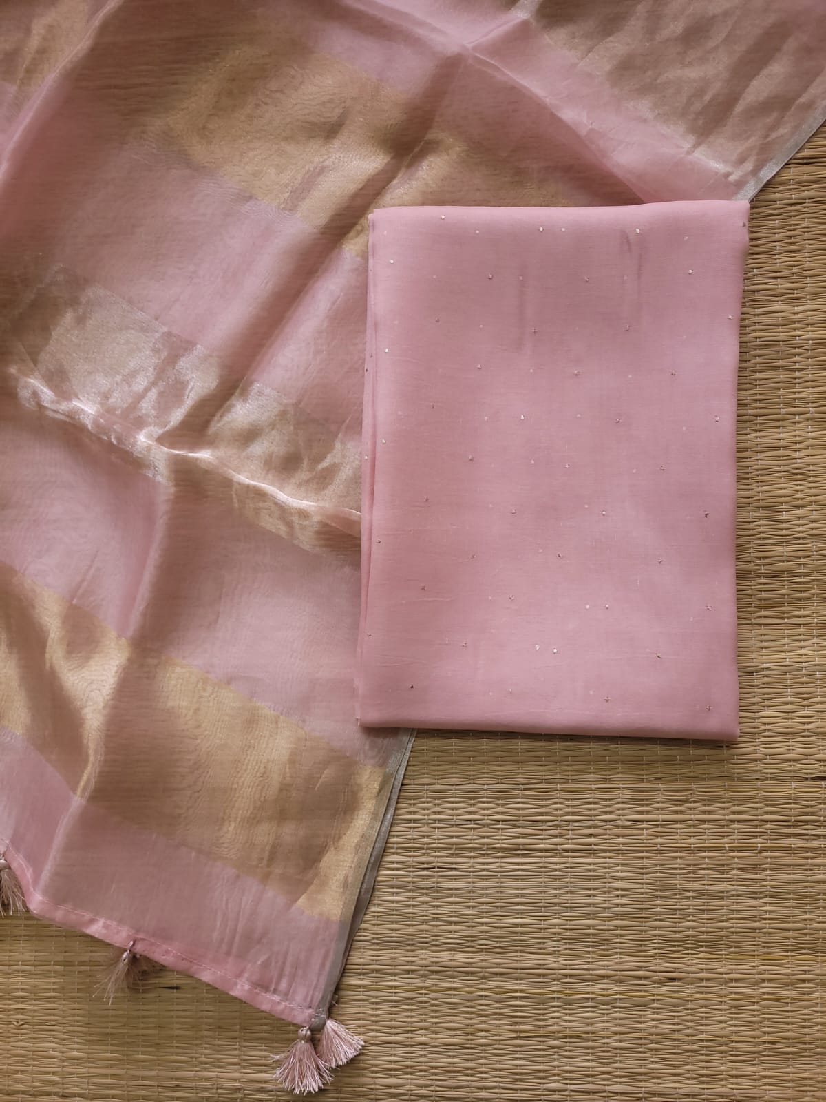 Peach Pure Organza Silk Embroidery Suit Fabric