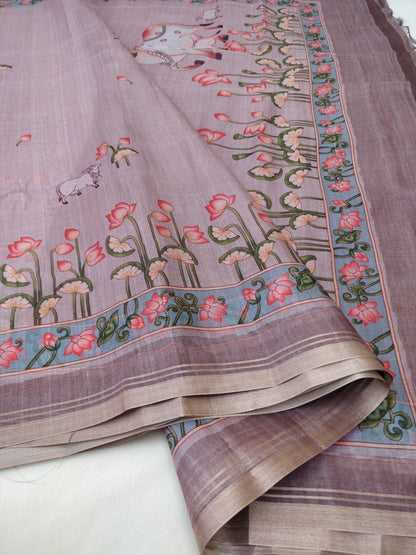 Pink Organza Silk Digital Print Pichwai Saree