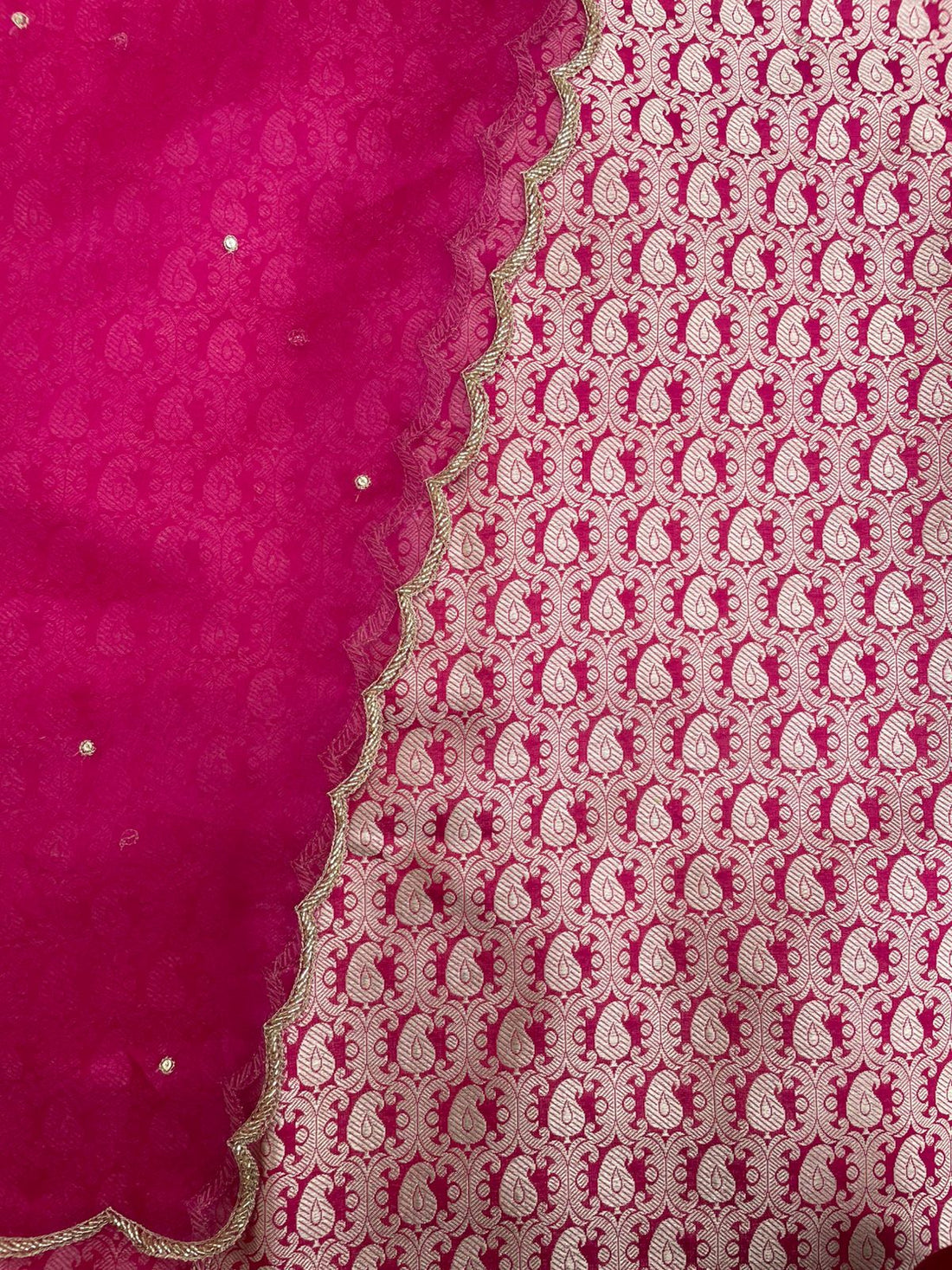 Pink Handwoven Pure Kataan Silk Banarasi Suit with Organza Dupatta