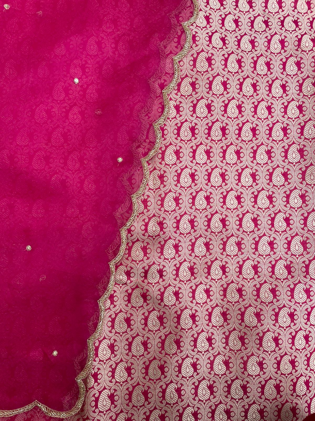 Pink Handwoven Pure Kataan Silk Banarasi Suit with Organza Dupatta