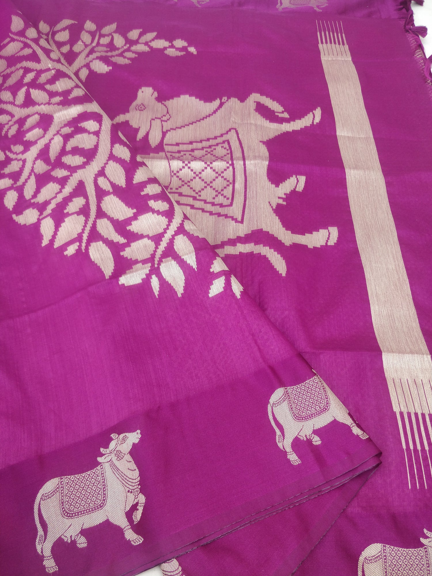 Purple Semi Kataan Pichwai Banarasi Saree With Satin Border
