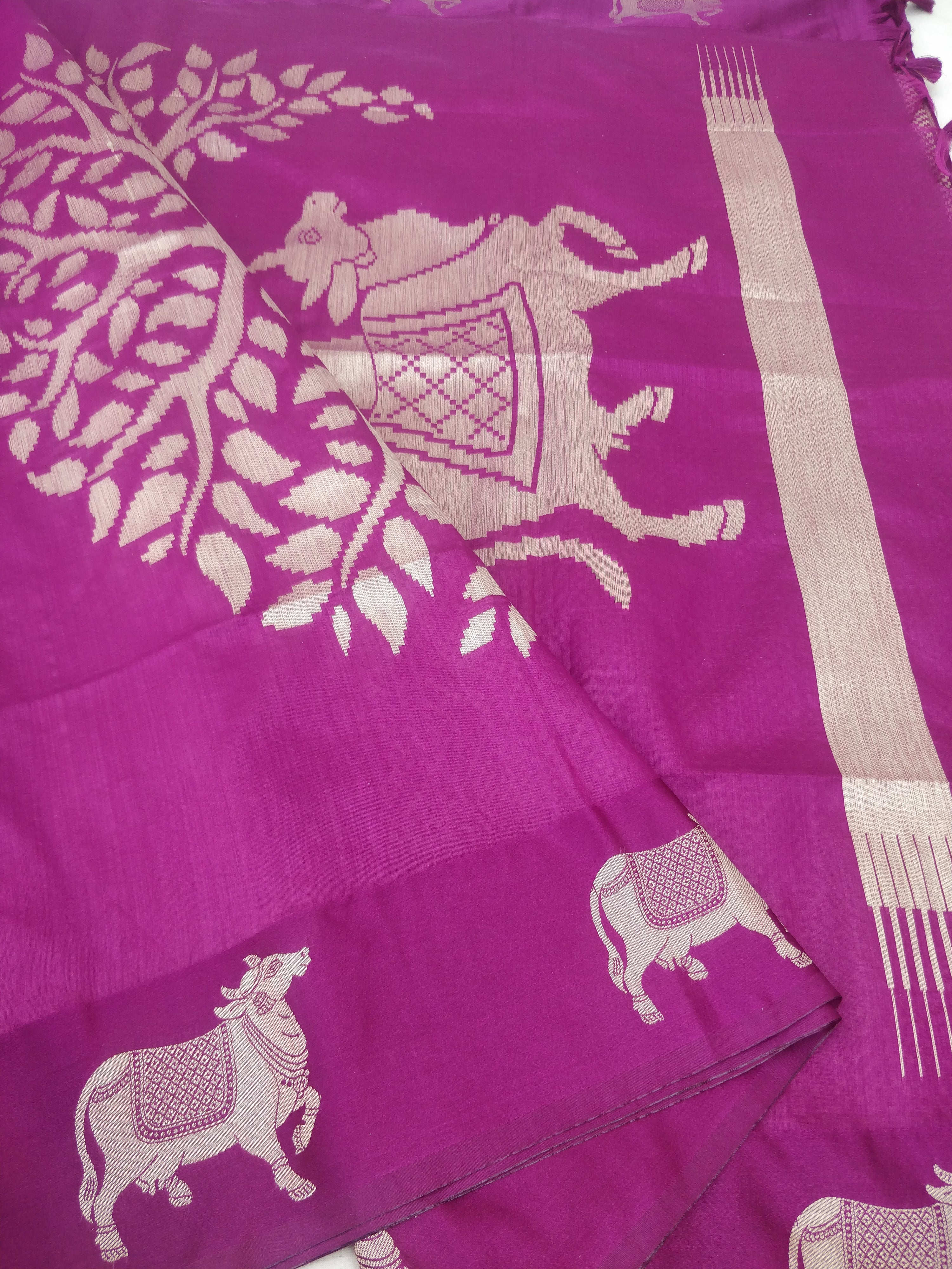 Purple Semi Kataan Pichwai Banarasi Saree With Satin Border