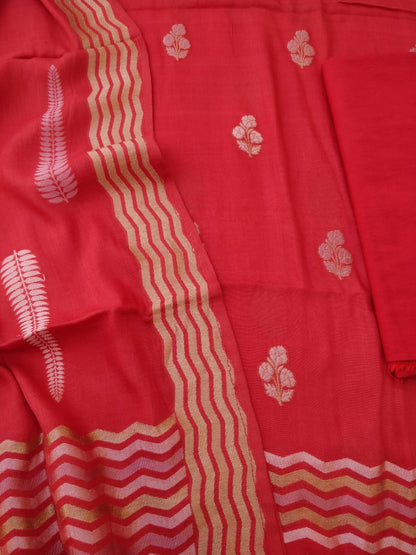 Red Cotton Silk Banarasi Unstitched Suit Fabric