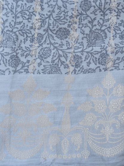 Gray Chiniya Silk Printed Unstitched Banarasi Suit Set