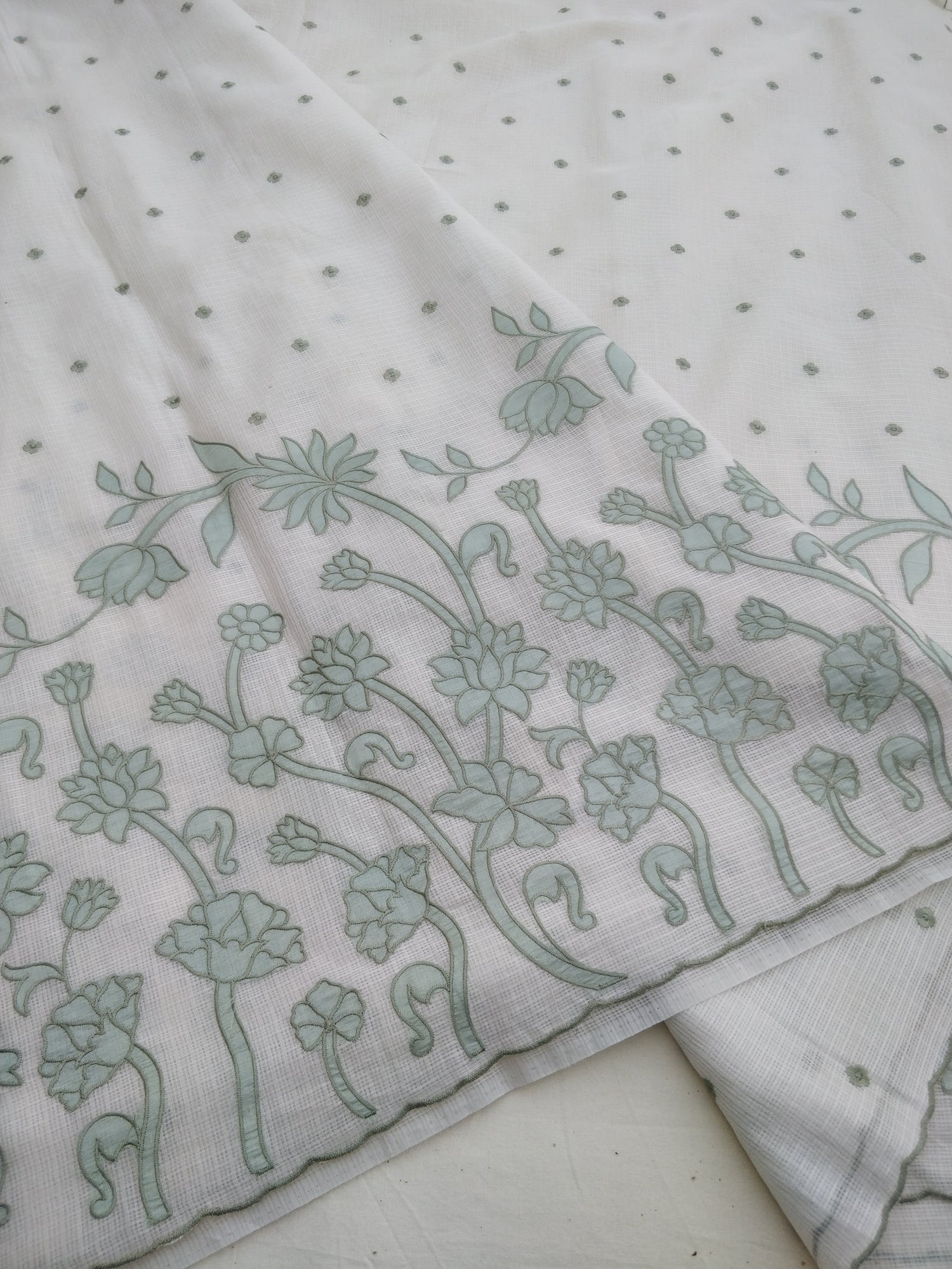 Ivory Kota With Floral Applique Saree