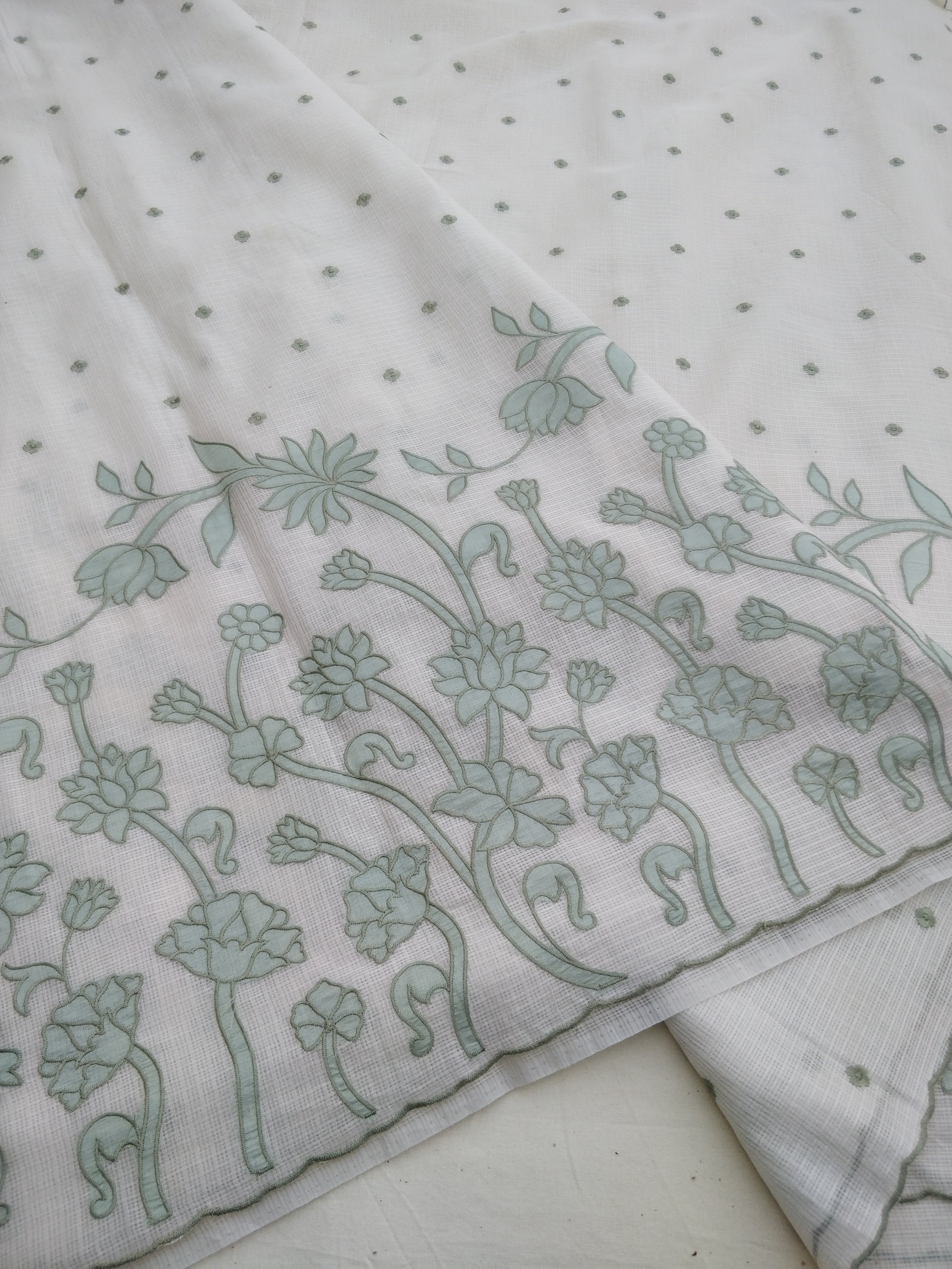 Ivory Kota With Floral Applique Saree