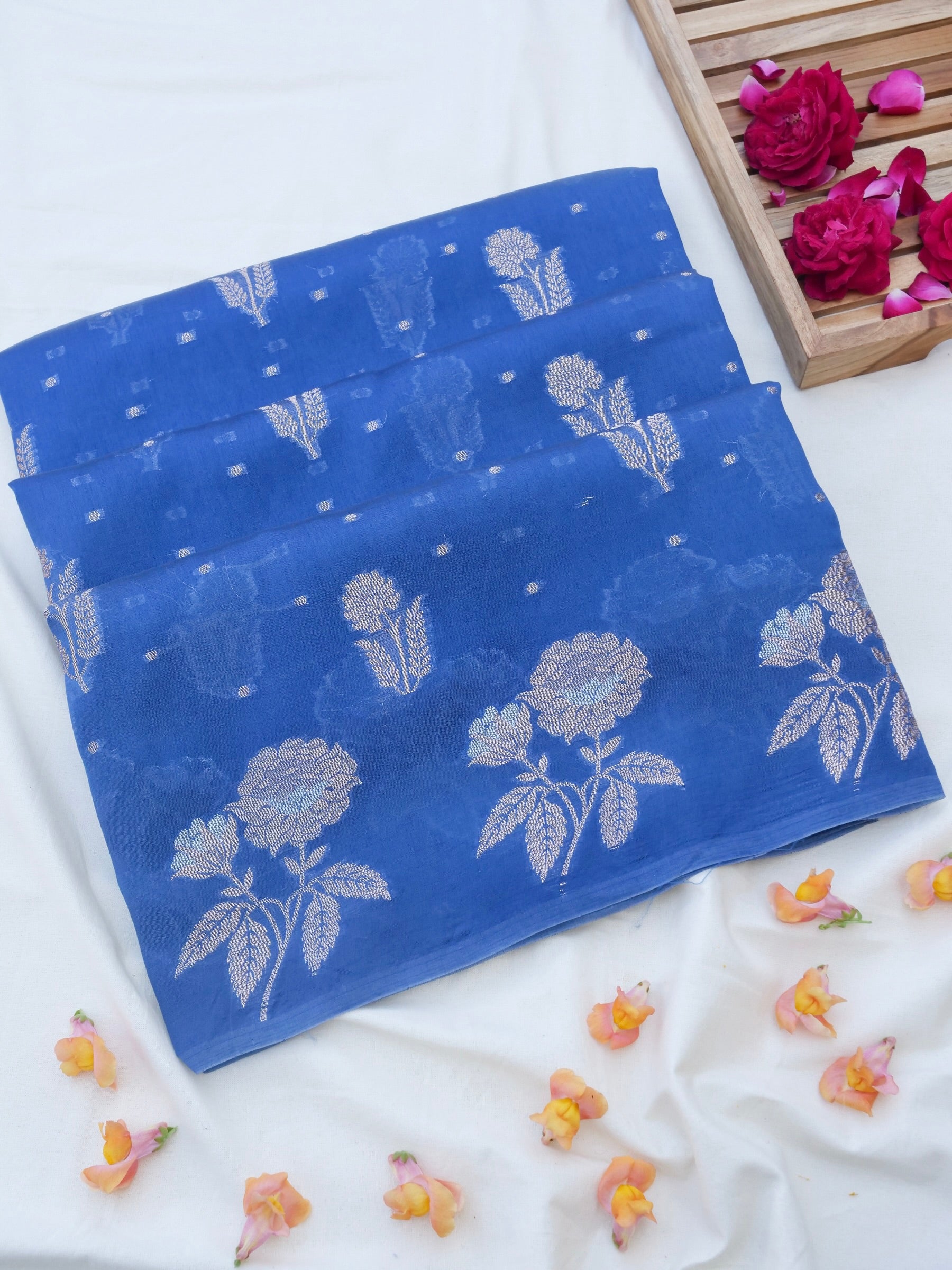 Blue Chiniya Silk Blended Banarasi Saree