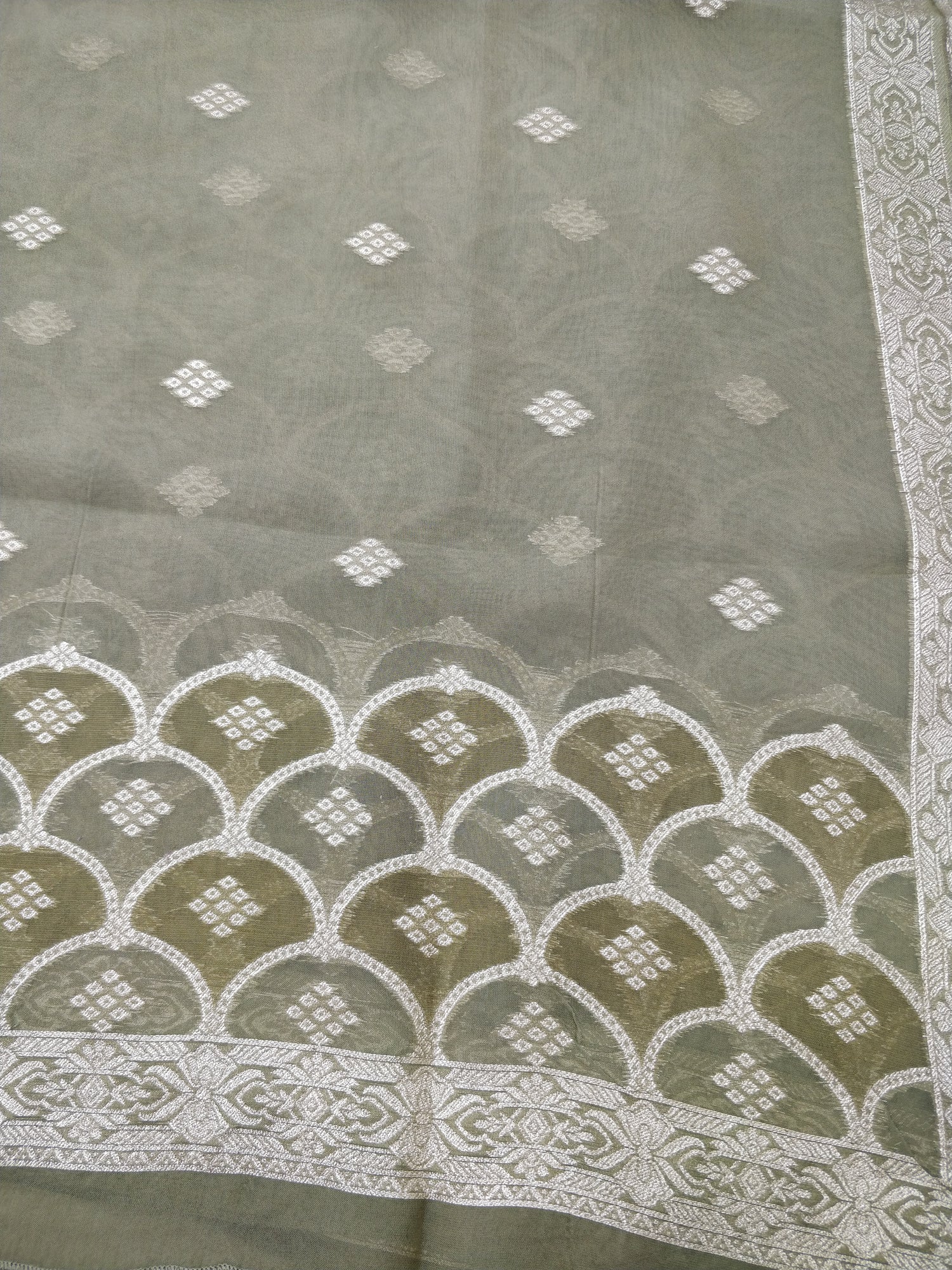 Olive Green Organza Banarasi Suit Set