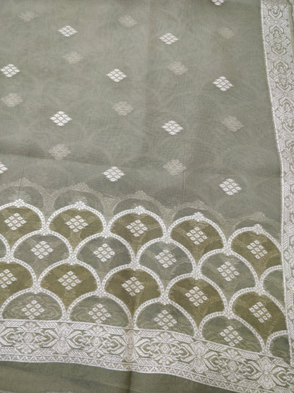 Olive Green Organza Banarasi Suit Set