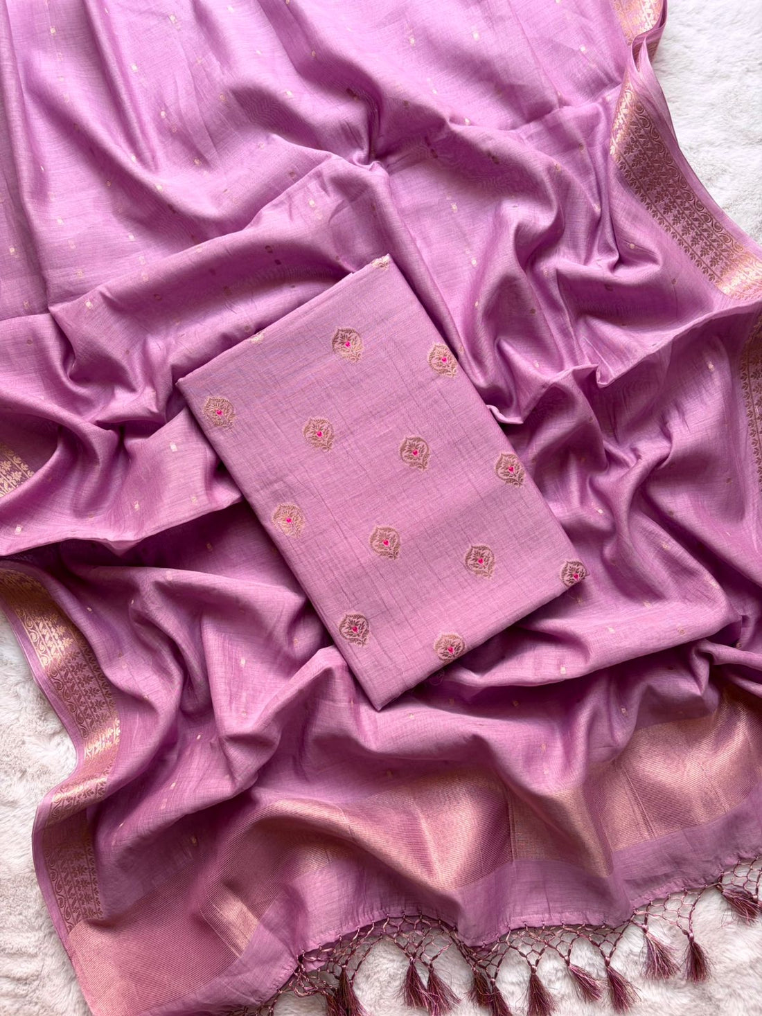 Purple Mul Chanderi Silk Buti Suit Fabric