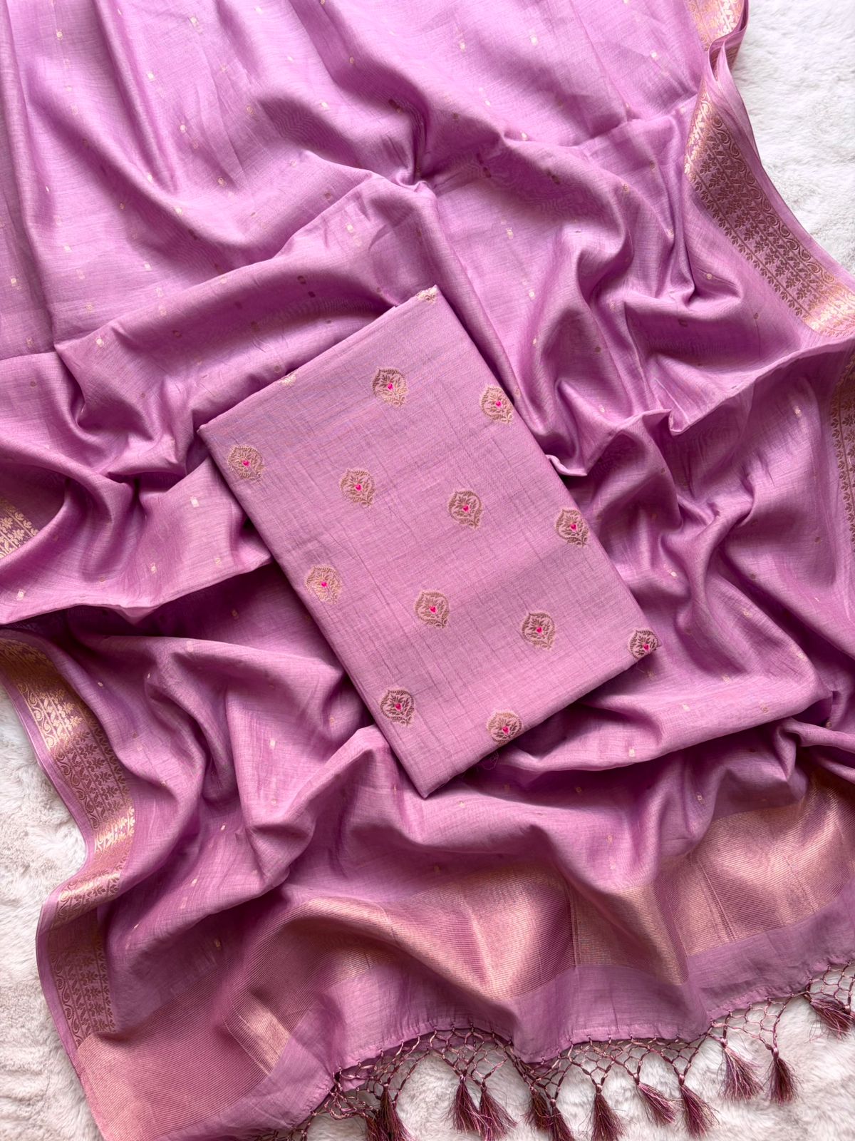 Purple Mul Chanderi Silk Buti Suit Fabric
