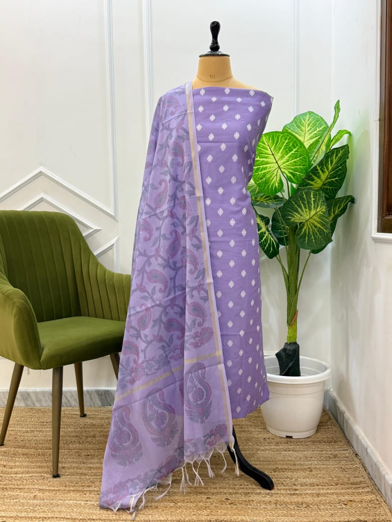 Purple Chanderi Silk Dopion Buti with Printed Dupatta Suit Fabric