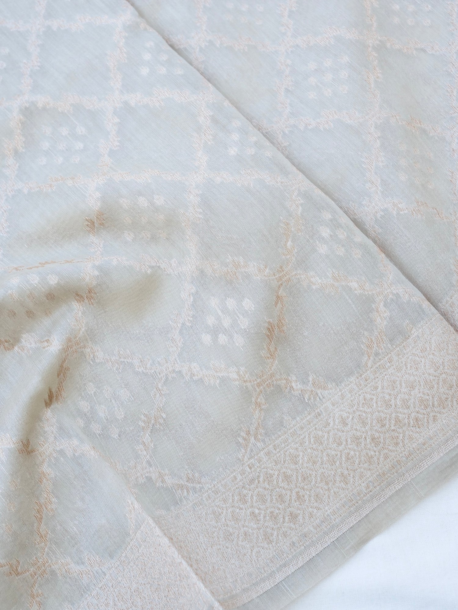 Beige Cotton Unstitched Banarasi Suit Set