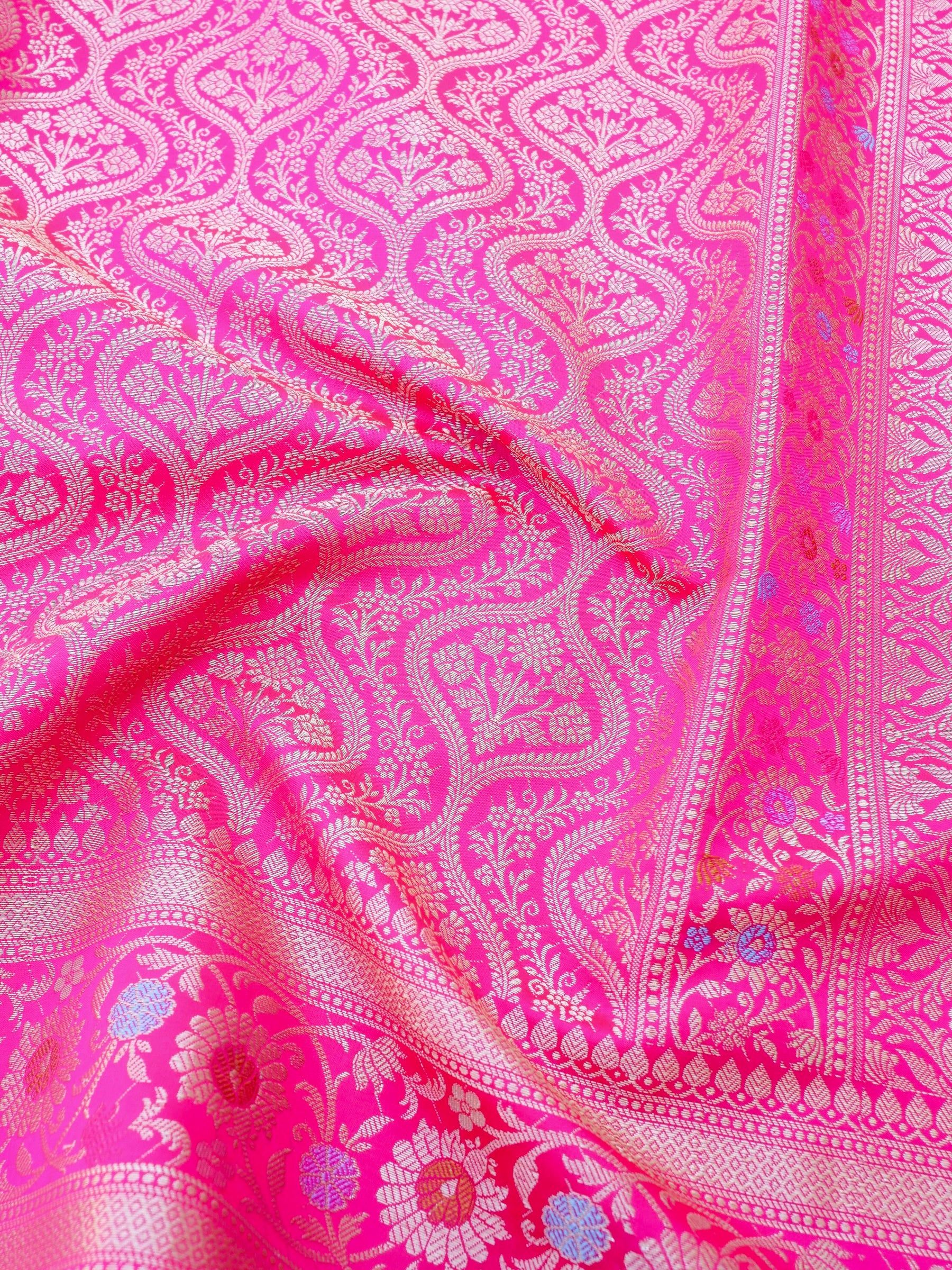 Pink Kataan Silk Meena Jangla Banarasi Saree