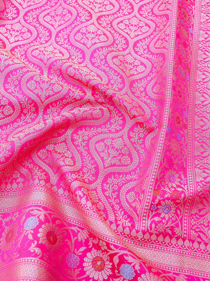 Pink Kataan Silk Meena Jangla Banarasi Saree