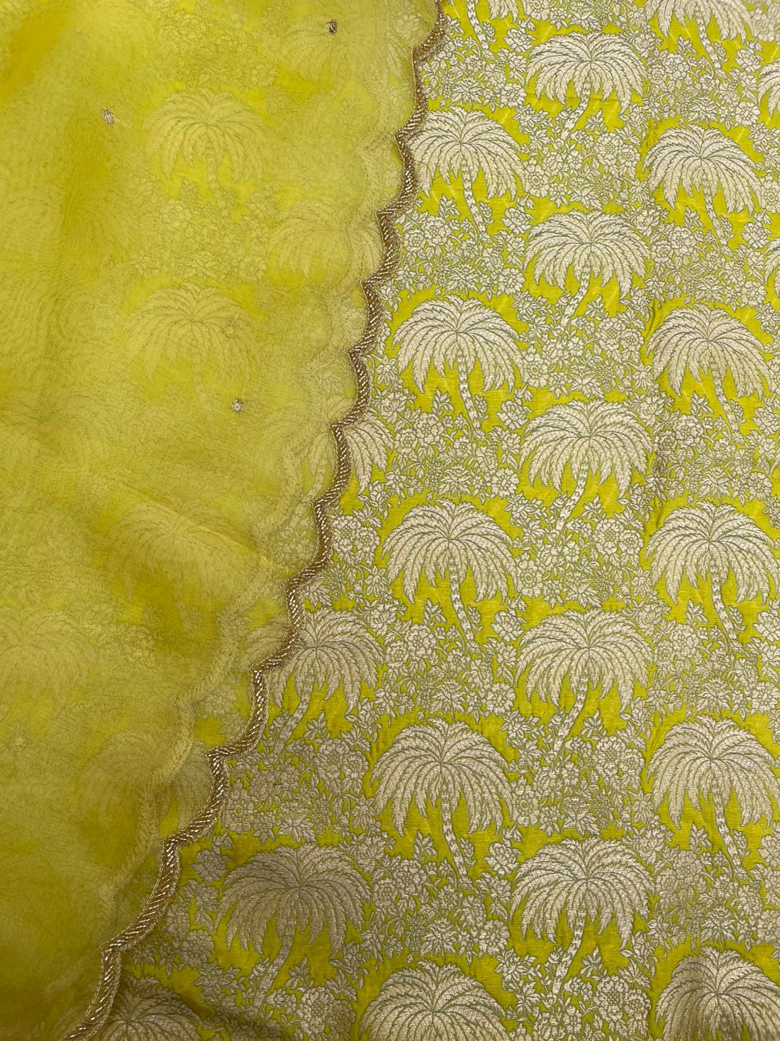 Lemon Yellow Handwoven Pure Kataan Silk Banarasi suit set