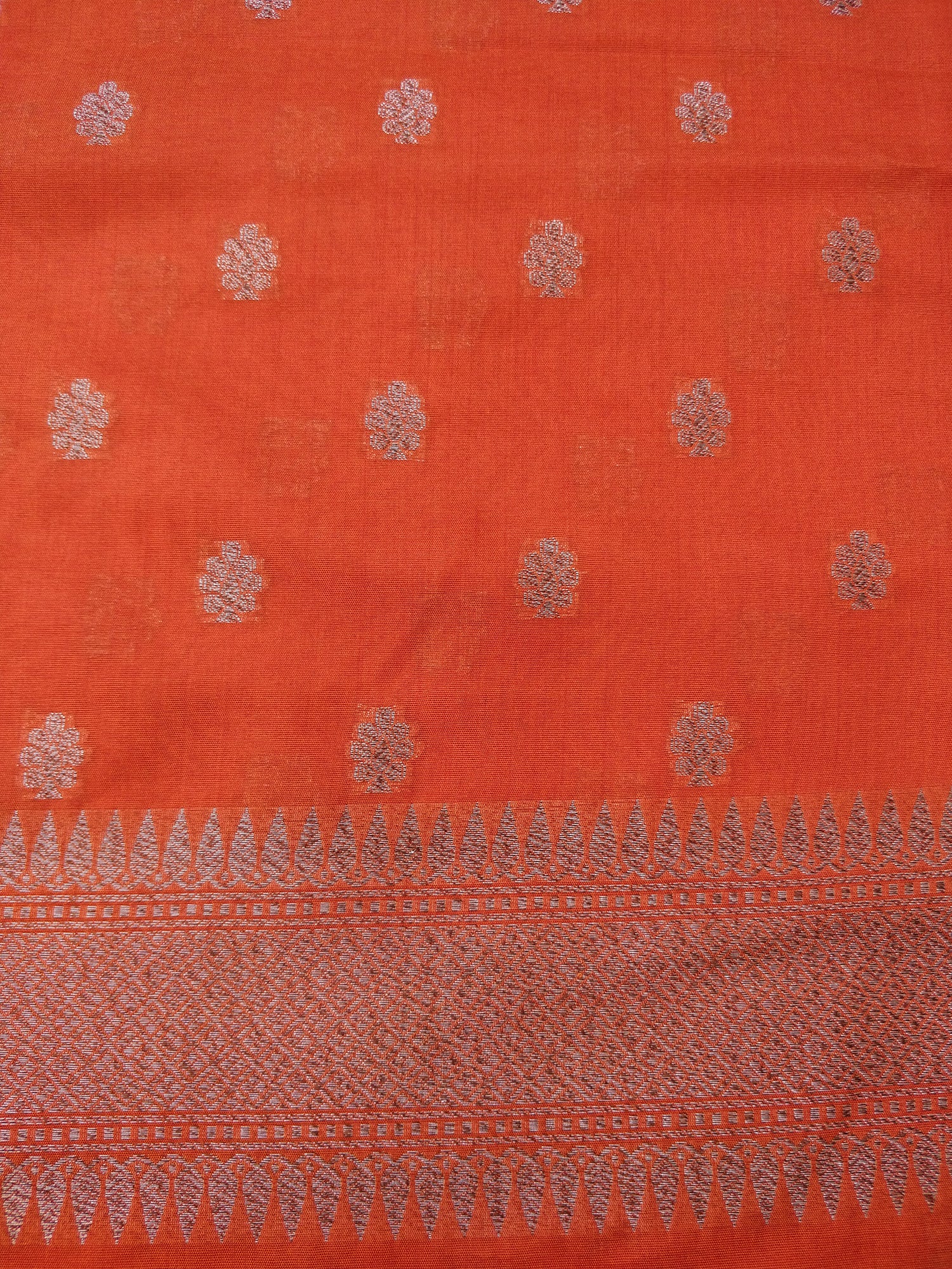 Orange Cotton Silk Banarasi Unstitched Suit Set