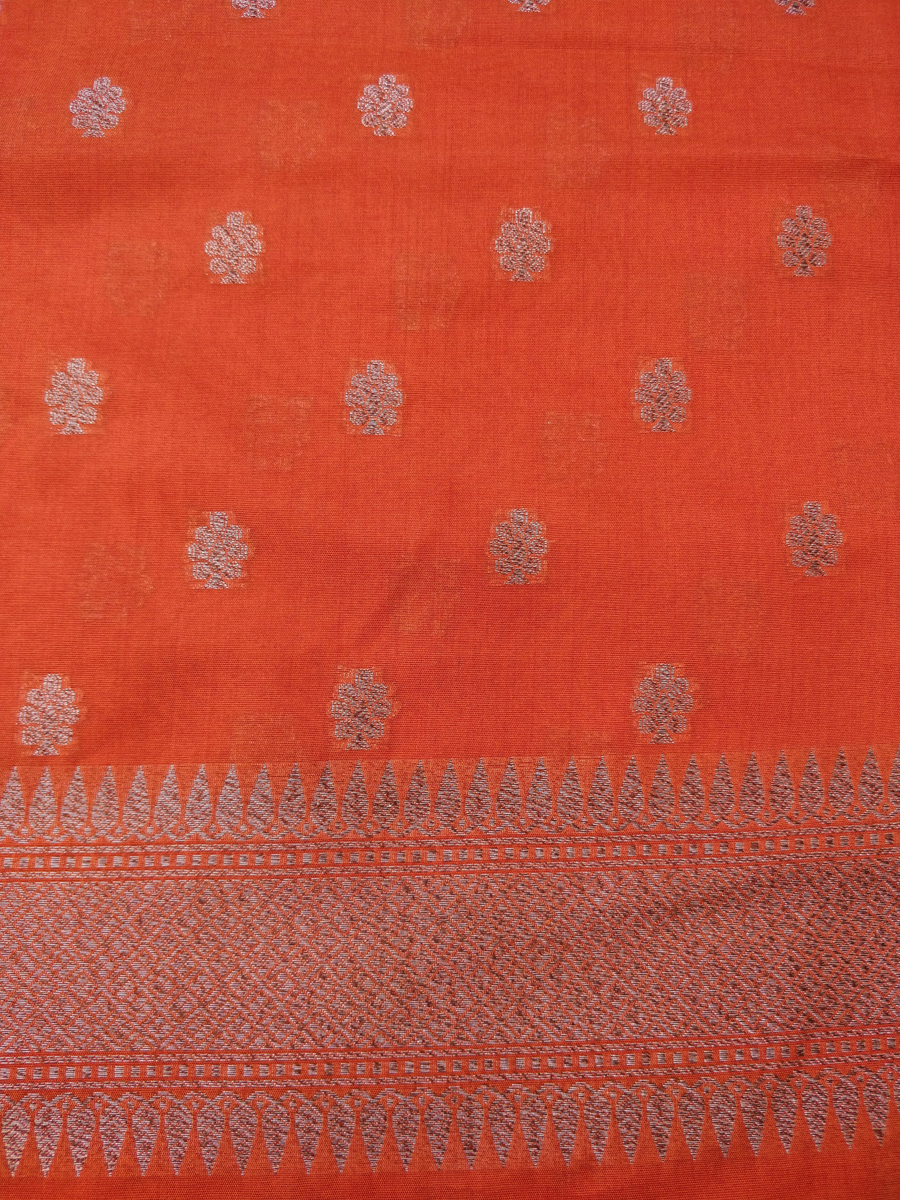 Orange Cotton Silk Banarasi Unstitched Suit Set