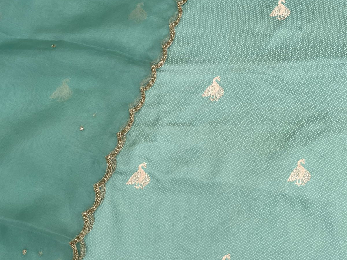 Sea Green Handwoven Pure Kataan Silk Banarasi Suit Set