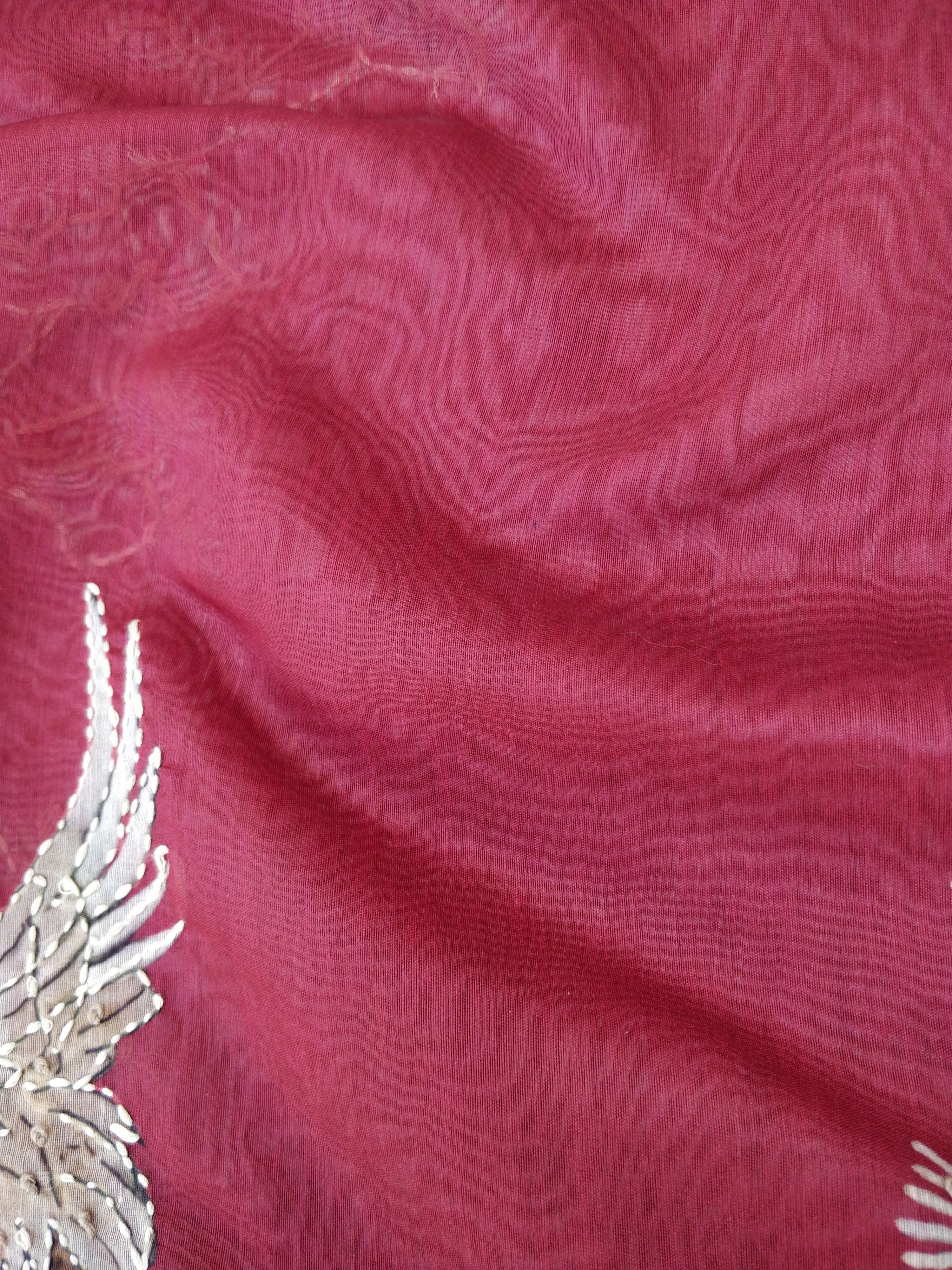 Red Mul Chanderi Silk Hand Embroidery Saree