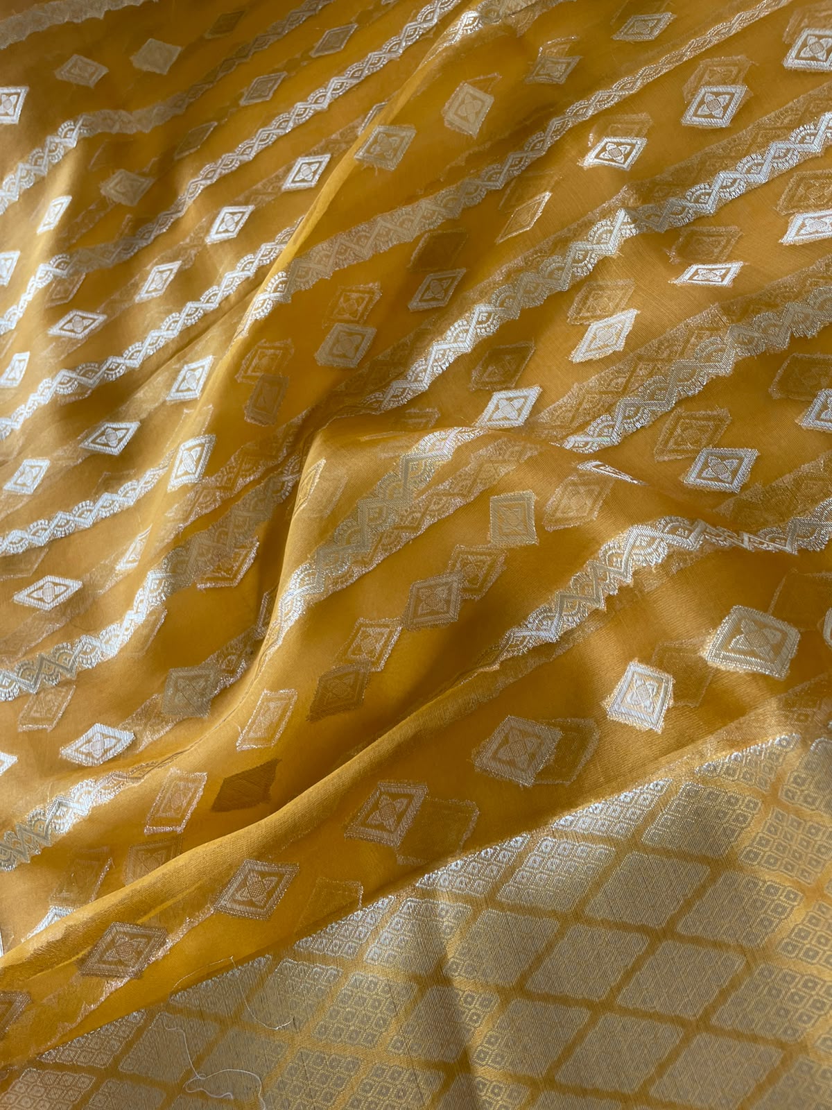 Yellow Handwoven Pure Tissue Silk Dupatta