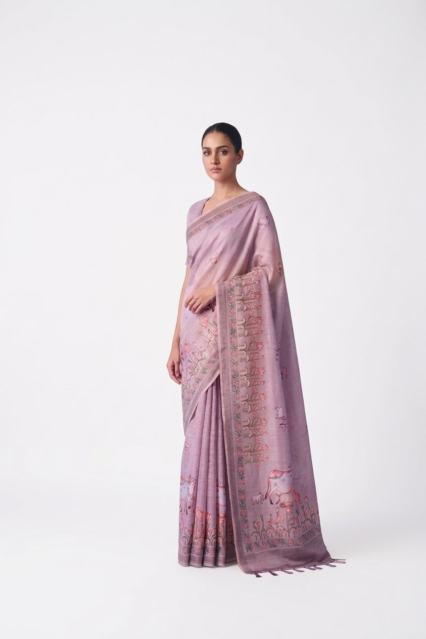Pink Organza Silk Digital Print Pichwai Saree