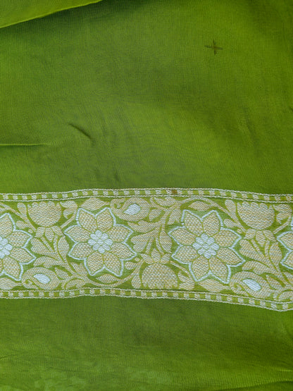 Green Bandhani Georgette Silk Banarasi Saree