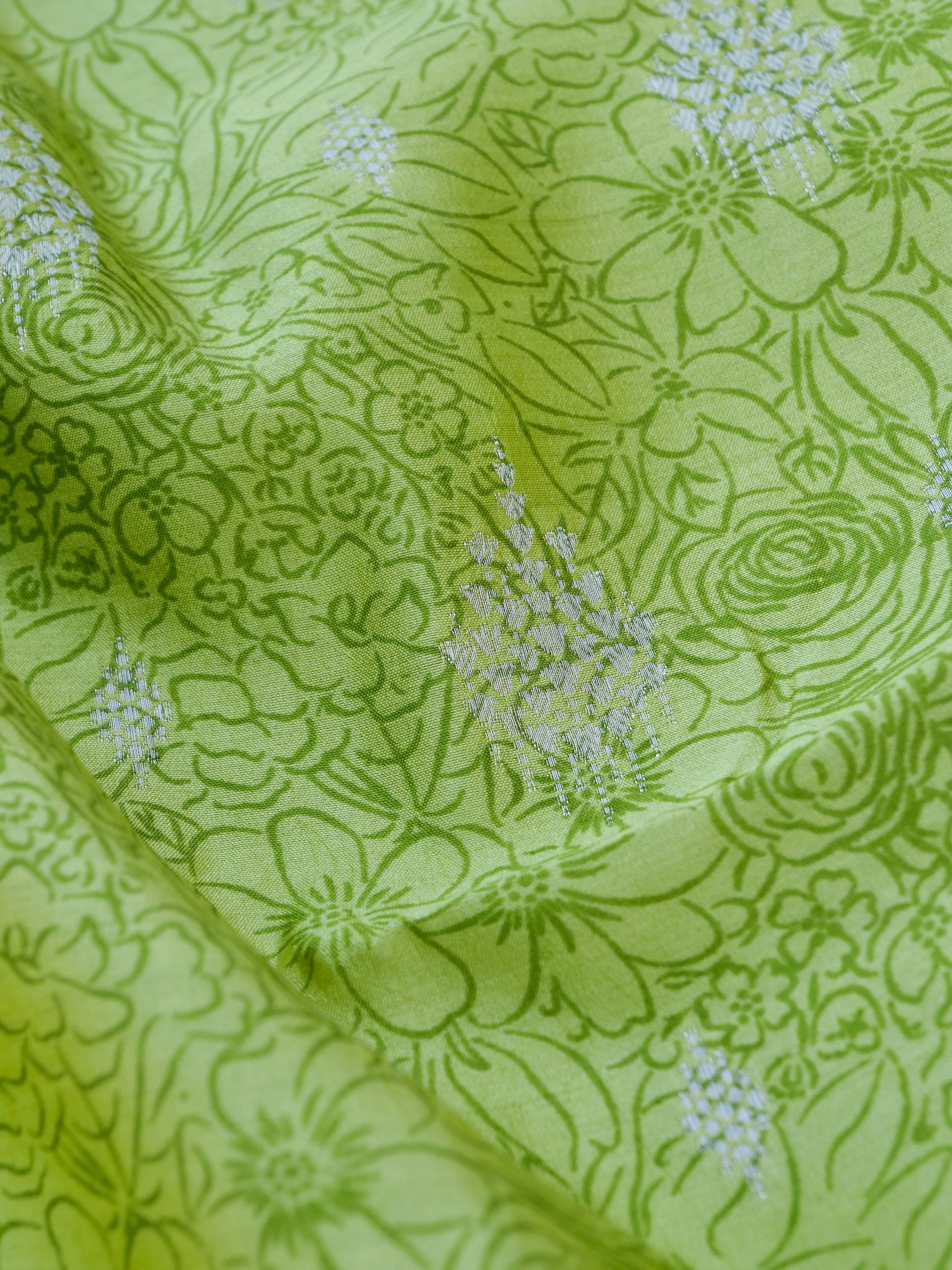 Green Chiniya Silk Printed Unstitched Banarasi Suit Set